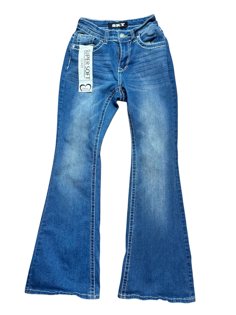 Sky Wide Leg Flare Jeans in Medium Blue